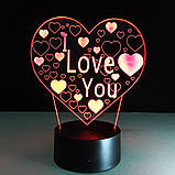 Подарунок жінці на 8 березня Світильник-нічник 3D з пультом керування I Love You, фото 8