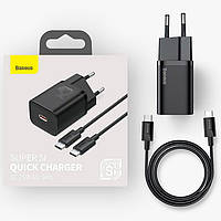 Быстрое зарядное устройство Baseus Super Si Quick Charger 1C 25W EU Black + кабель Type-C 1м (TZCCSUP-L01)