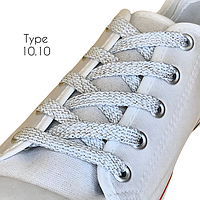 Шнурки плоскі білі зі сріблом (100см), ширина 10 мм.