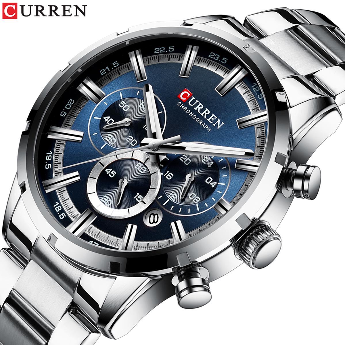 Годинники чоловічі Curren Chronograph Silver-Blue Годинник наручний, Чоловічий годинник, Кварцові годинники