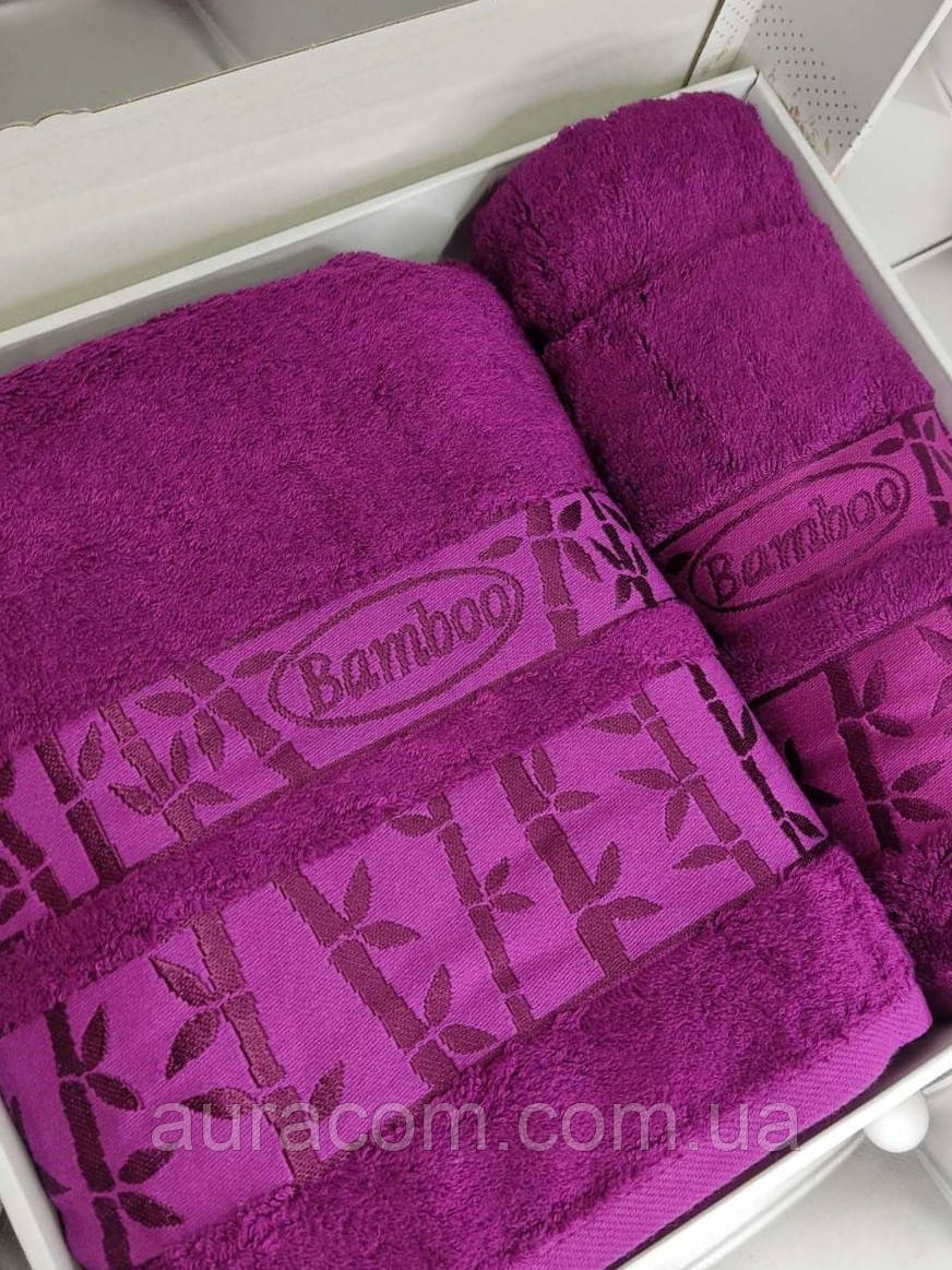 Фіолетовий набір рушників із бамбука, у коробці, Pupilla, Туреччина, фото 1