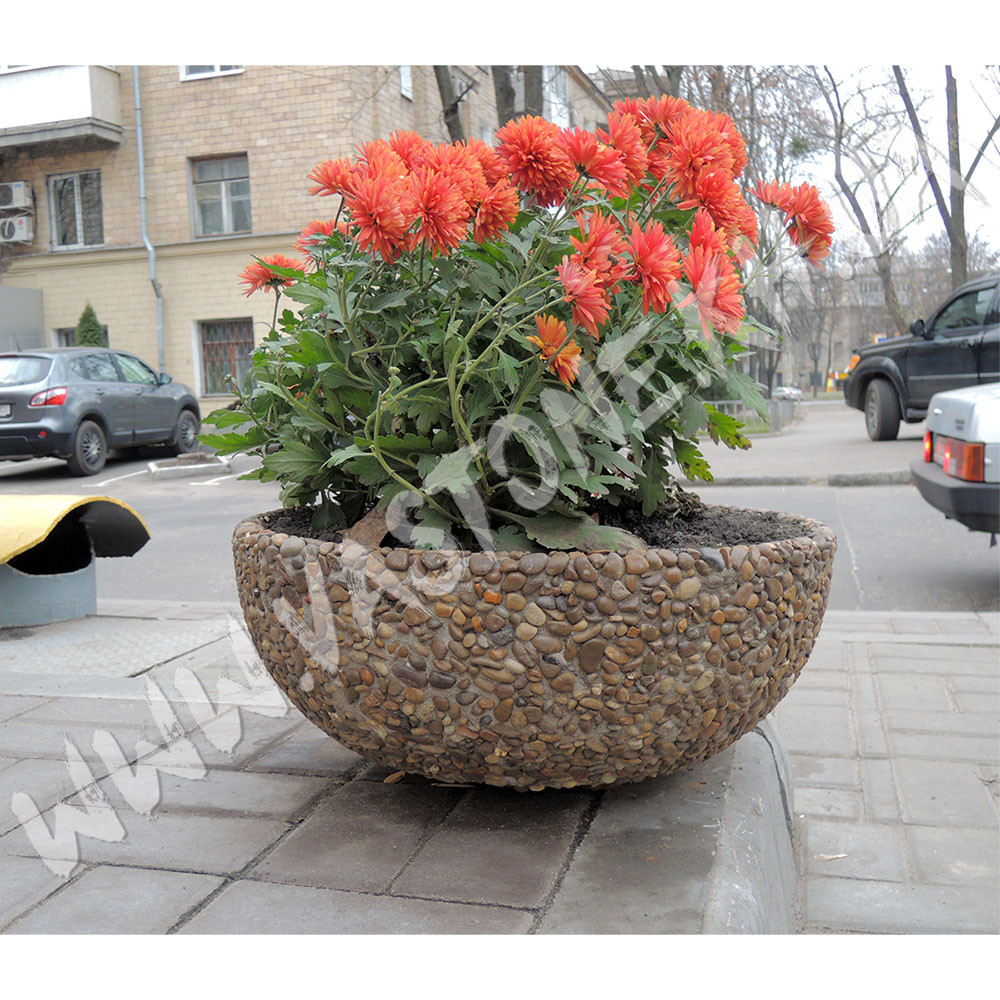 Вазон садовый уличный «Чаша» бетонный Галька коричневая - фото 1 - id-p461392215