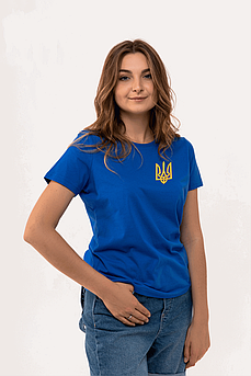 Жіноча футболка з вишивкою Тризуб, синя