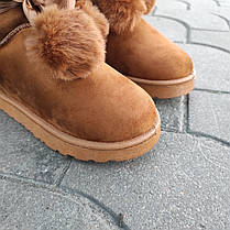 Уги UGG australia руді коричневі екологічна замша замшеві зимові з бантиками Жирочi уги зі стрічками, фото 3