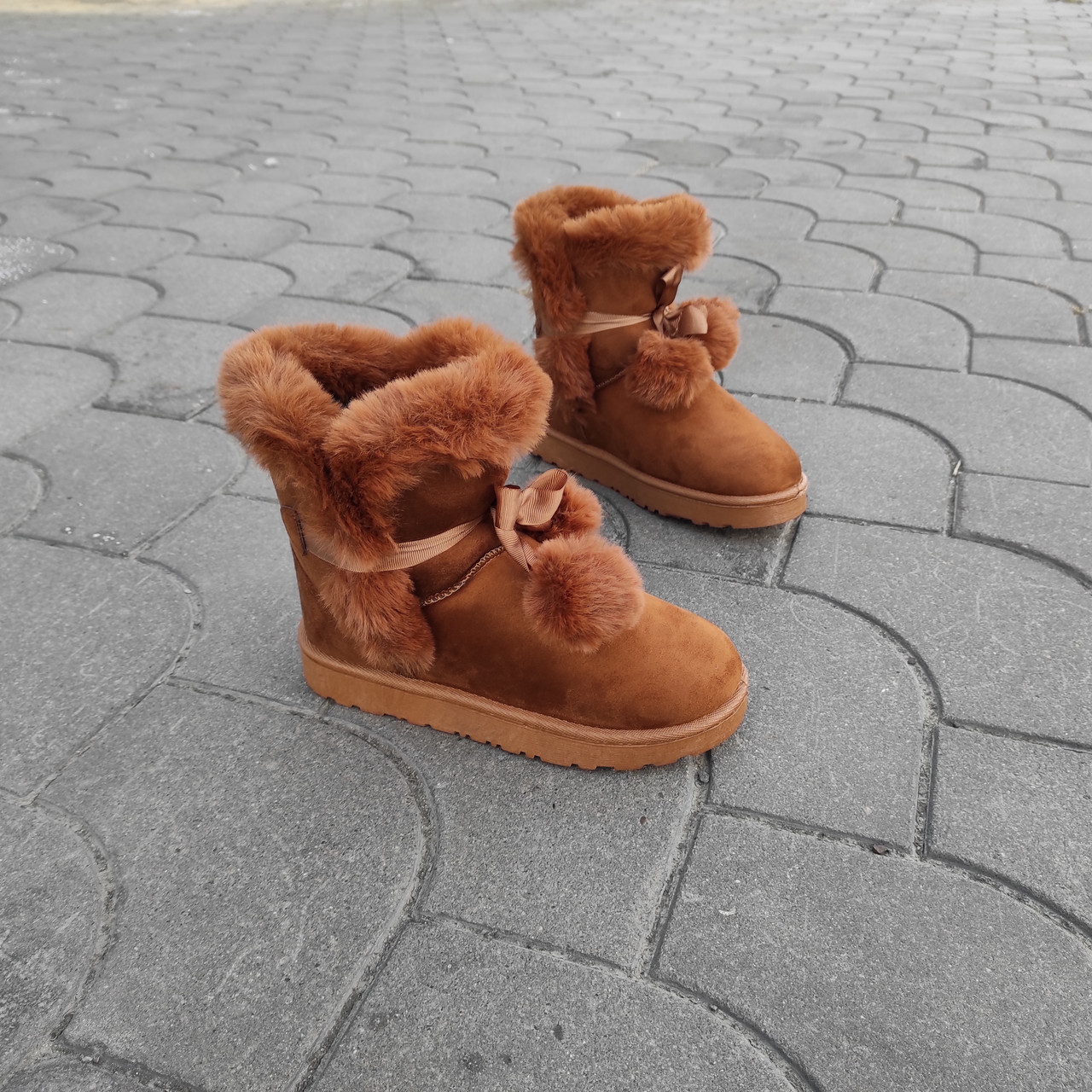 Уги UGG australia руді коричневі екологічна замша замшеві зимові з бантиками Жирочi уги зі стрічками