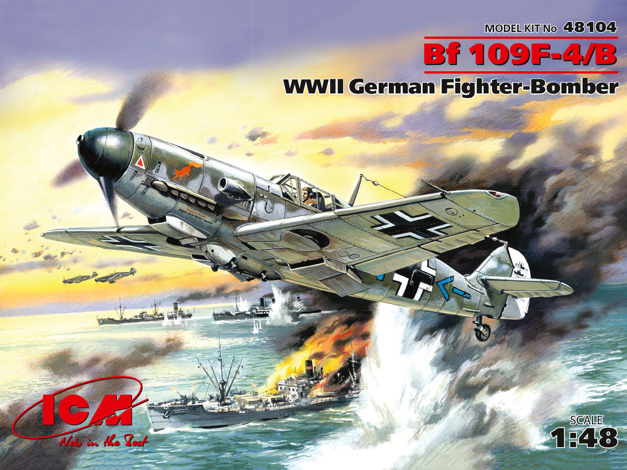 Пластикова модель 1/48 ICM 48104 німецький винищувач Messerschmitt Bf 109F-4/B, фото 1