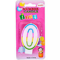 От 12 шт. Свечка-цифра цветная 10-109 с блёсками "0" купить оптом