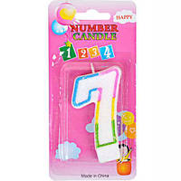 От 12 шт. Свечка-цифра цветная 10-116 с блёсками "7" купить оптом