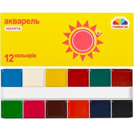 От 4 шт. Акварель 12 кольорів "Малята" картон "Гамма" 17 * 7см купить оптом