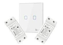 Бездротовий вимикач SONOFF T2EU в комплекті з 2 WIFI реле SONOFF RF R2, Білий колір, Два канали управління