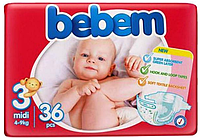 Подгузники одноразовые детские Bebem 3 Midi 4-9 кг 36 шт