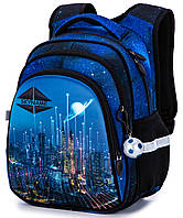 Школьный рюкзак с ортопедической спинкой для мальчика синий Космос Winner /SkyName 37х30х18 см для младших