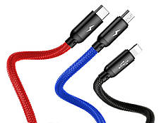 Кабель для зарядки телефона/ смартфона Baseus USB-Micro+Lightning+Type-C 3.5 А 30 см (CAMLT-ASY01), фото 6