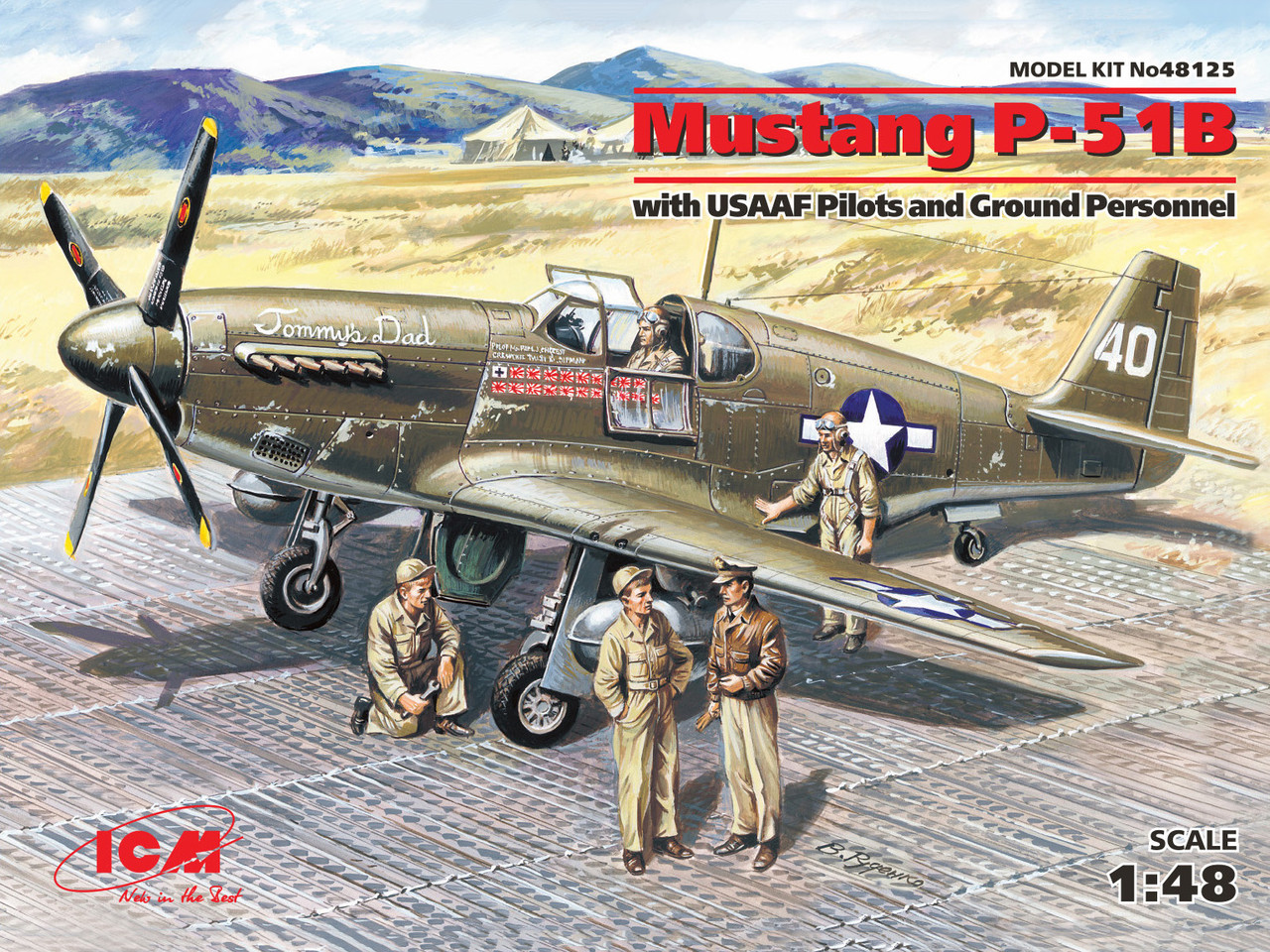 Пластикова модель 1/48 ICM 48125 американський винищувач Mustang Р-51B з пілотами та техніками, фото 1