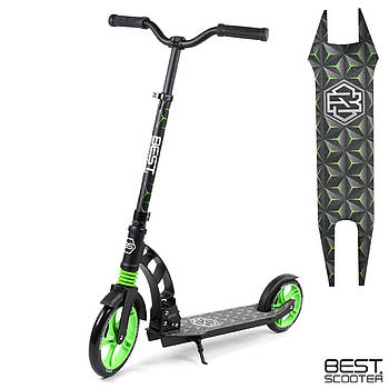 Самокат двоколісний (колеса PU 230 та 180 мм) Best Scooter 62798 Чорно-зелений