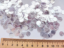 Блискітки, паєтки, лелітки 10 мм ( з верхнім зміщеним отвором ) упаковка 2 г. ( 50-60 шт) Індія. Прозорі сріблясті