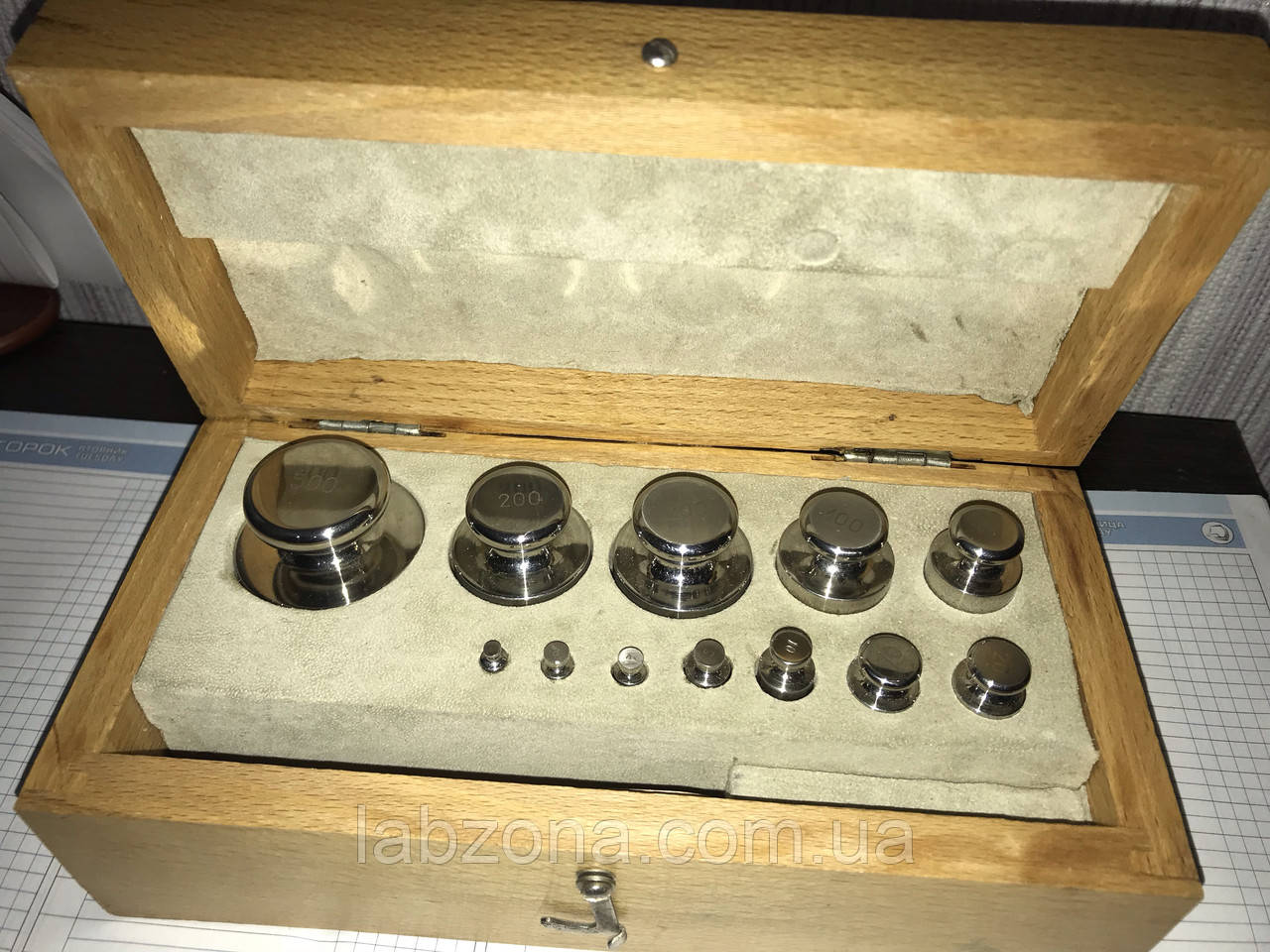 Набір гир (1 мг-500 м) в дерев'яному футлярі класу точності 1 М, фото 1