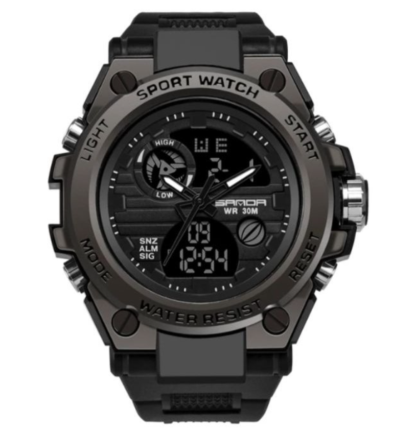 Зовнішній електронно-стрільний годинник чоловічий спортивний із каучуковим ремінцем із секундоміром, фото 1