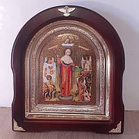Икона Пресвятая Богородица Всех скорбящих Радость, лик 15х18 см, в темном деревянном киоте, арка