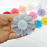 Квітка з шифону троянда в горошок СІРИЙ, 7 см, 1 шт, фото 3