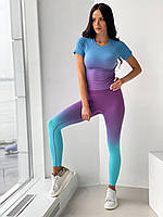 Женские эластичные леггинсы для фитнеса фиолетовые с голубым FS1647