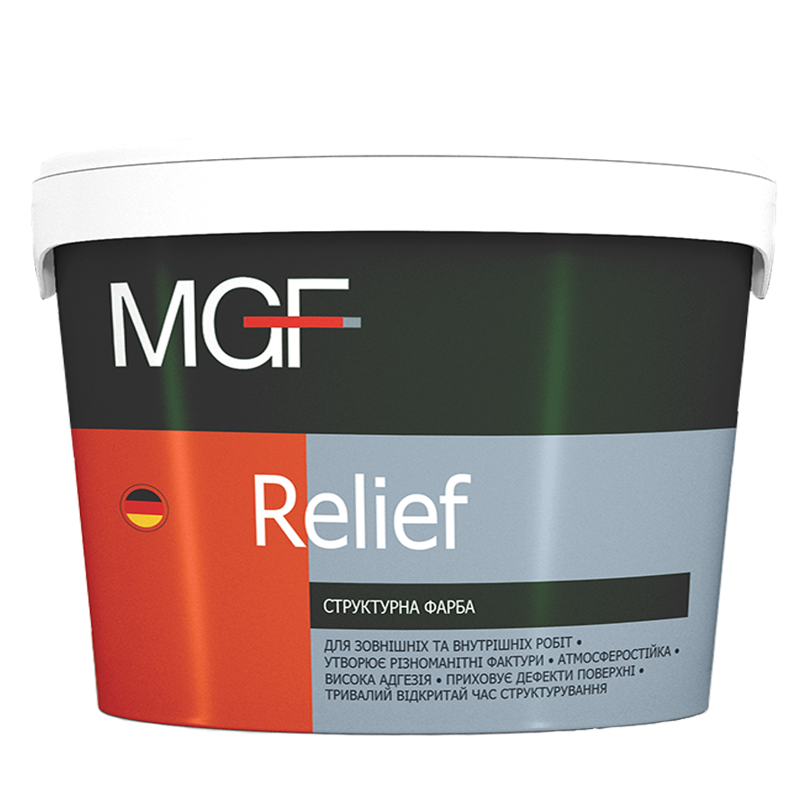 Фарба структурна MGF Relief (15 кг) для внутрішніх та зовнішніх робіт.