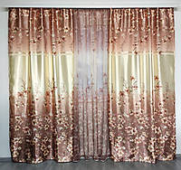 Комплект атласных штор с тюлью для зала, гостинной или большой комнаты