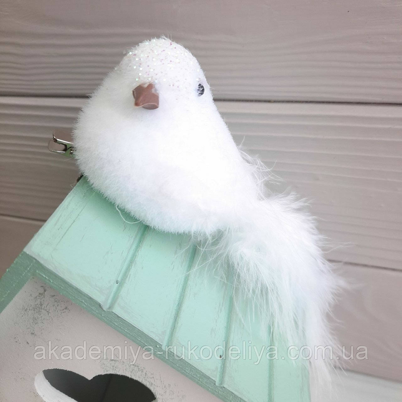 Пташка біла 20 см із хвостиком велика., фото 1