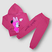 Детский спортивный розовый костюм с капюшоном для девочки Минни Маус двунитка 5-6 лет размер 34 рост 116-122