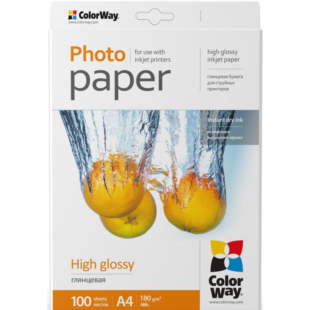 Бумага ColorWay A4 180г glossy 100л, картон-пак (PG180100A4)