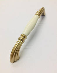 Ручка-скоба сучасна класика з керамікою GU-M7102 матове золото 128 мм