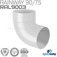 Отвод трубы одномуфтовый 87° белый RAINWAY 75мм