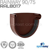 Заглушка желоба правая коричневая RAINWAY 90мм