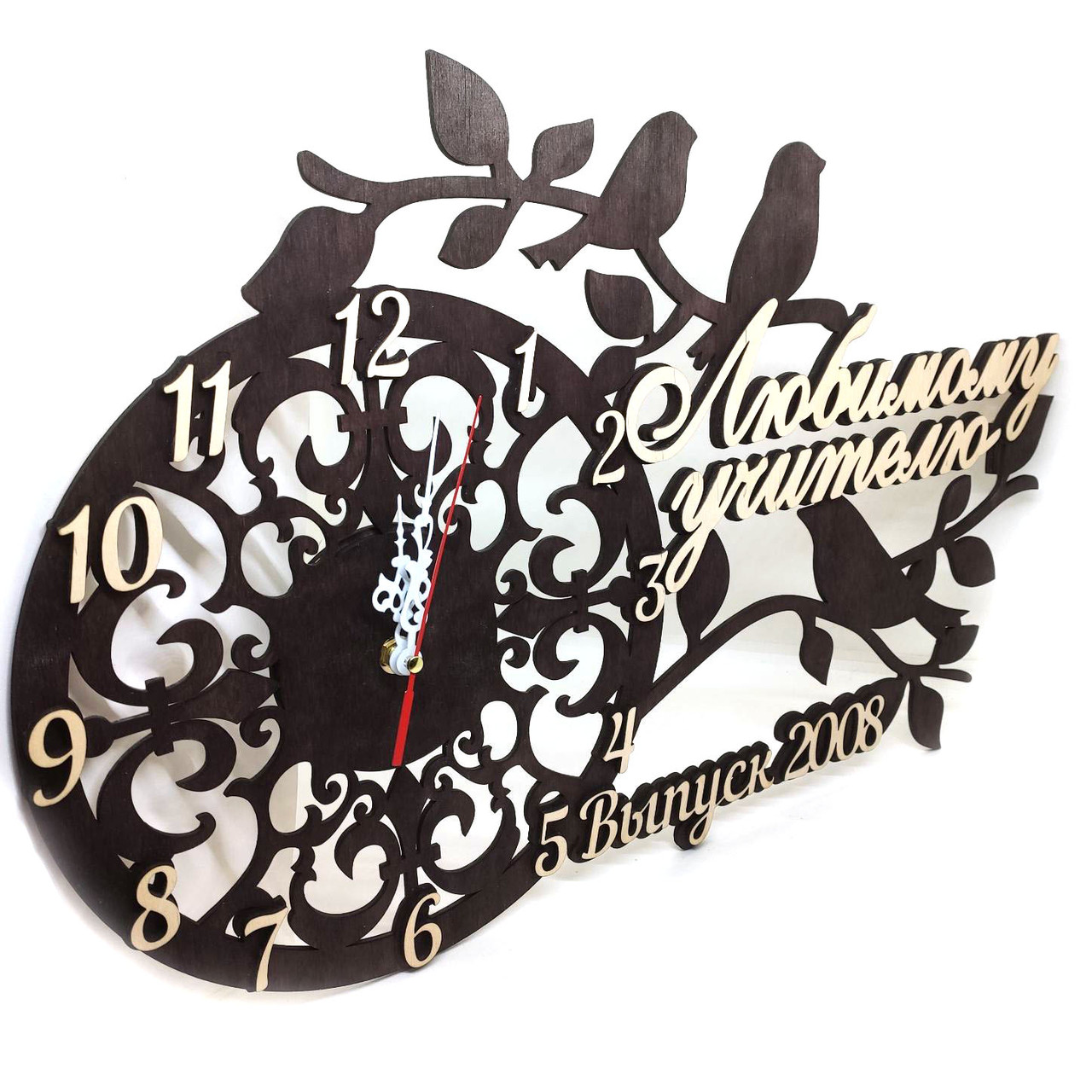 Часы настенные из дерева "Любимому учителю" на выпускной 50х32 см - фото 2 - id-p1573816386