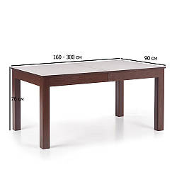 Обідній розсувний прямокутний стіл Halmar Seweryn 160-300х90 см темний горіх для вітальні на чотирьох ніжках