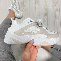 Кроссовки женские Nike M2K Tekno summit white кожаные белые найк повседневные весна осень стильные