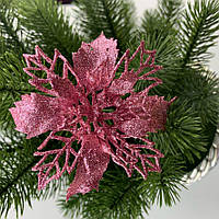 Пуансетія ажурна в глітері 10 см Блискуча різдвяна квітка для новорічного декору