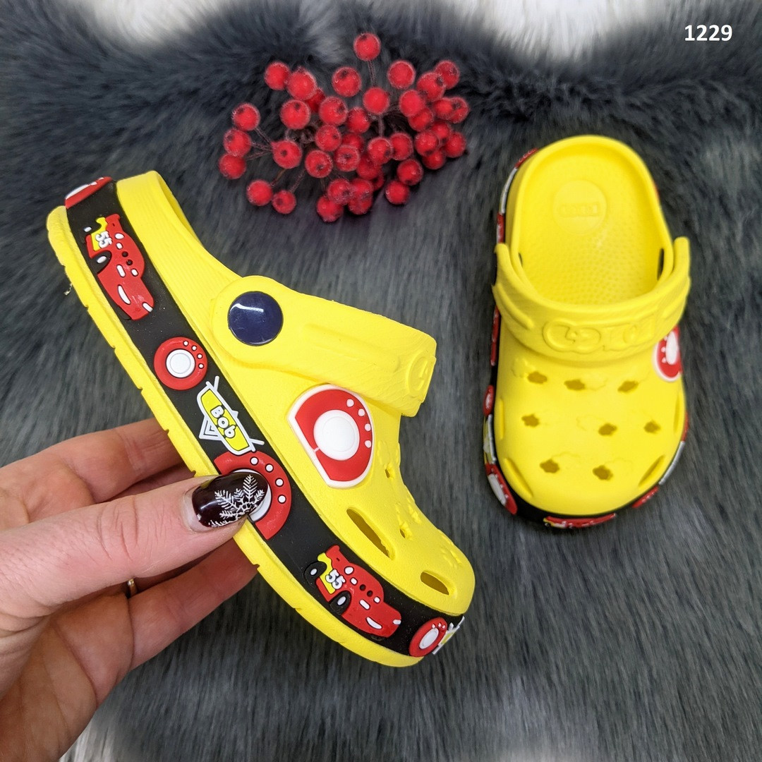 Крокси сабо дитячі для хлопчика жовті з машинкою Dago Style р-р 24-32