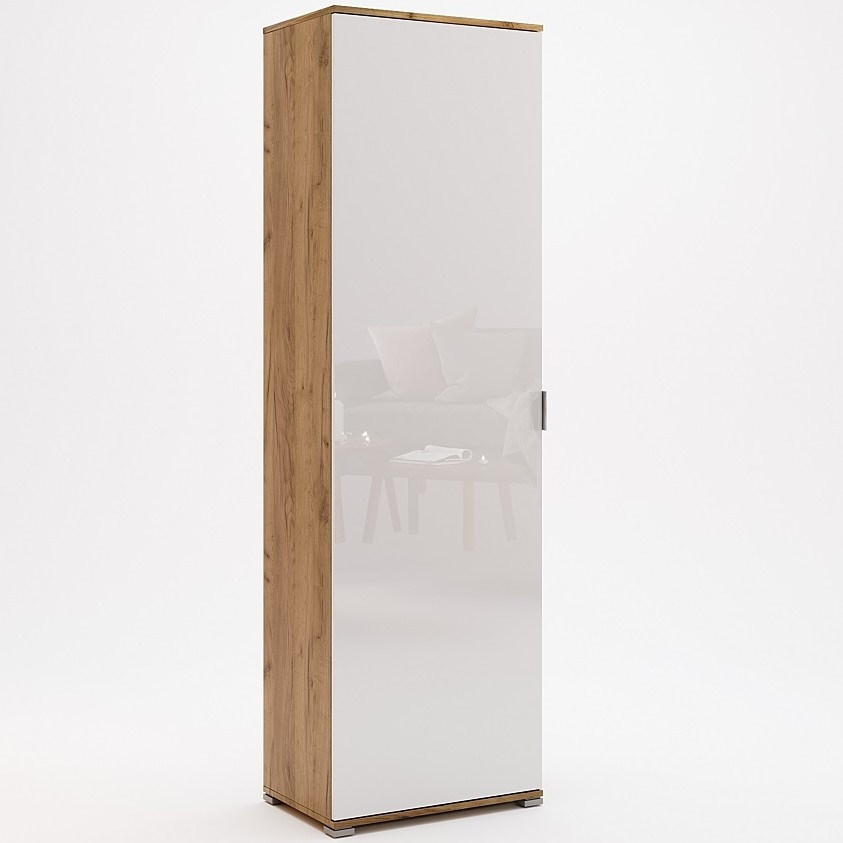 Шафа двостулкова в спальню, у передпокій 1-дверна без дзеркал Asti/Асті Дуб Крафт — Глянець Білий ТМ Міро Марк, фото 1