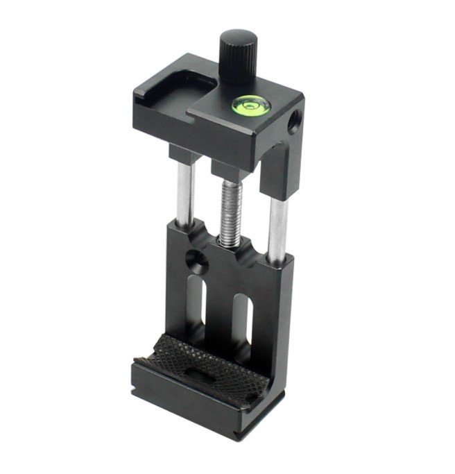 Тримач для телефону на штатив з затиском від 6-9 см. з холодним черевиком і водним рівнем