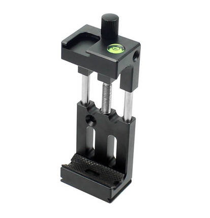 Тримач для телефону на штатив з затиском від 6-9 см. з холодним черевиком і водним рівнем, фото 1