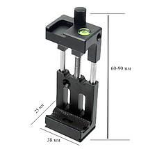 Тримач для телефону на штатив з затиском від 6-9 см. з холодним черевиком і водним рівнем, фото 3