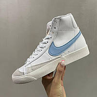 Кроссовки женские Nike Blazer White Blue белые с голубым высокие весна осень повседневные