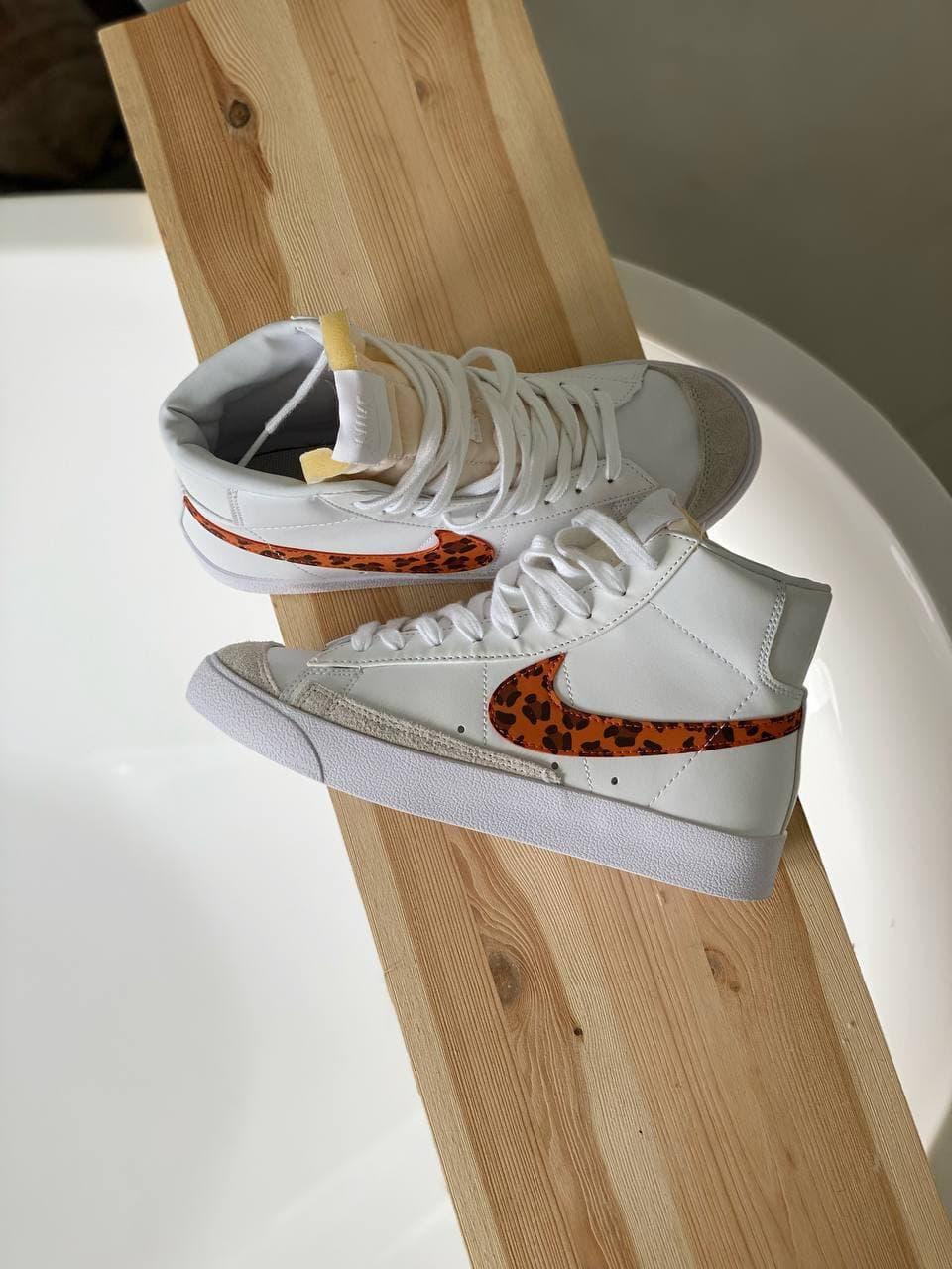 Жіночі кросівкиNIKE Blazer Mid Leopard білі високі найк блейзер демісезонні весна осінь шкіра