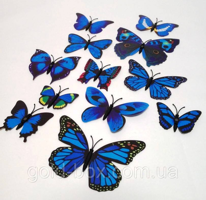 Декоративные бабочки на магните и липучке 12шт синие - фото 1 - id-p251405340