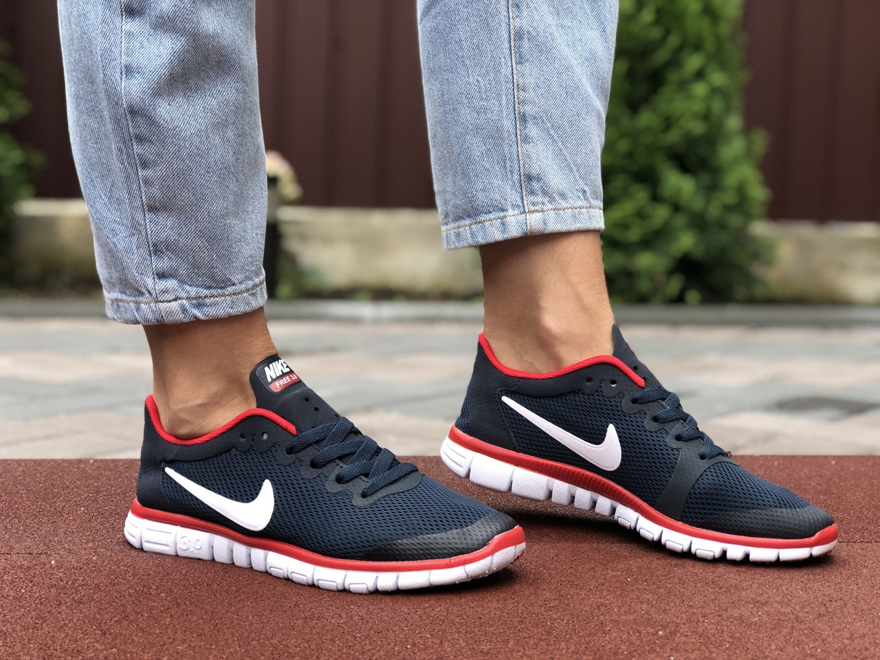Кросівки жіночі Nike Free Run 3.0 темно сині з білим \ червоні