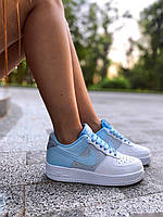 Женские кроссовки Nike Air Force Blue голубые кожа демисезонные повседневные найк аир форс низкие