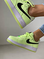 Женские кроссовки Nike Air Force Neon Green салатовые фосфорные кожа демисезонные повседневные найк аир форс