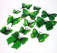 Декоративные бабочки на магните и липучке 12шт зеленые
