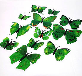 Декоративні метелики на магніті і липучці 12шт зелені